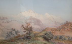 James William Garrett-Smith, watercolour, Sunset on the Jungfrau from Mannlichen, signed, 46 x