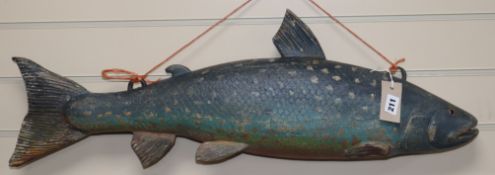 A carved wood 'rainbow trout' fishmonger's sign 80cm long