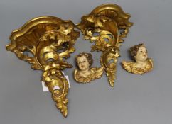 A pair of Florentine giltwood brackets etc. Largest bracket 14cm long