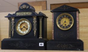 Two French black slate mantel clocks