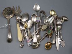 A Victorian silver beaded Old English pattern sifter spoon and a mixed group of silver and white