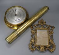 A Blakeley & Co brass day and night telescope, together with brass barometer and gilt metal framed