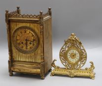 A French brass mantel clock and another Brass clock 30cm high