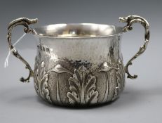 A late Victorian demi planished silver porringer by Nathan & Hayes, Birmingham, 1895, with lizard