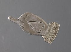 An Edwardian novelty silver 'hand' bookmark, Crisford & Norris, Birmingham, 1905, 68mm