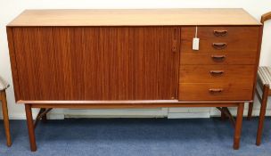 A Soborg Mobler Danish teak tambour sideboard, fitted five drawers W.152cm