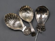 A 1950's silver Coronation caddy spoon by Robert Edgar Stone and two other silver caddy spoons