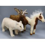 Three Steiff toys: Painted Horse, Moose and Cougar, Last Frontier, white tag, all with bags