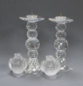 A pair of Swarovski crystal candlesticks and two Rosenthal glass candlesticks