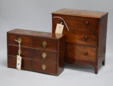 A 19th century miniature mahogany three-drawer chest and a similar six-drawer military chest tallest