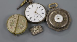 A Victorian silver keywind pocket watch by Simpson, Samuell & Son, two other pocket watches and a