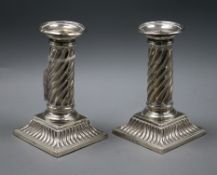 A pair of Victorian silver dwarf candlesticks, Martin, Hall & Co, London, 1885, 13.7cm.