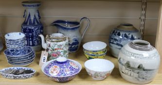 A quantity of Oriental porcelain, including 19th century, blue and white and famille rose Tallest
