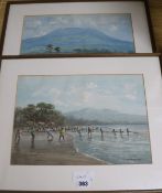 Soewardja (1900-) pair of watercolours, Indonesian landscapes, signed, 26 x 36cm