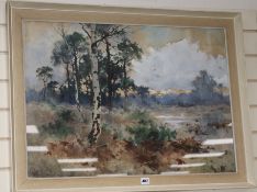 Reginald Jones, watercolour, Wooded landscape, 1887, 55 x 77cm. and a maple framed print.
