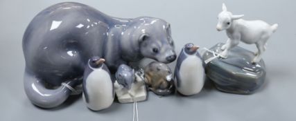 A Royal Copenhagen otter, another smaller otter, two penguins, a mouse and a lamb (6)