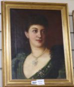 Julia Bracewell Folkard (1849-1933) oil on canvas, Portrait of a lady wearing diamond jewellery,