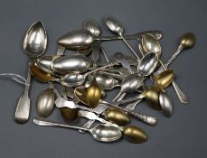 A set of twelver parcel gilt sterling coffee spoons, a set of six silver teaspoons and twelve