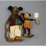 Deans, circa 1930, two early Mickey Mouse dolls (condition worn, stained and damaged)