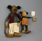 Deans, circa 1930, two early Mickey Mouse dolls (condition worn, stained and damaged)