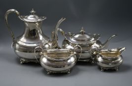 A George V oval silver four piece tea and coffee service, Atkin Brothers, Sheffield, 1916/1917,