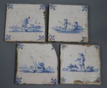 A collection of fourteen Delft tiles 13cm x 13cm