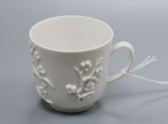 A bow blanc de chine coffee cup, c.1758, ex Harry Pinson collection