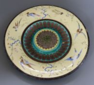A 19th century Aesthetic charger with Japonaise ornithological border, 'ST' monogram and number
