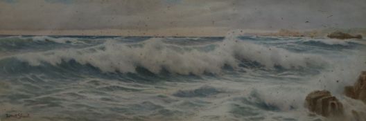 Ernest Stuart -watercolour, Titled heavy weather, Yorkshire coast 26 x 75cm