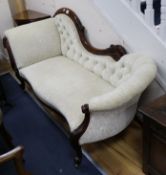 A Victorian mahogany button-back chaise longue W.190cm