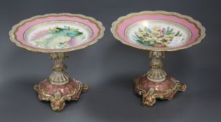 A pair of Victorian Storey & Son porcelain comports 19cm high x 25cm diameter