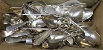 A group of assorted silver and white metal flatware including George IV and Victorian, weighable