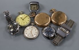 An Omega nickel cased pocket watch, a Baume & Mercier pocket watch, two gold plated pocket