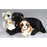Four Steiff yellow tag toys: Bernie Dog, Scotty Huskie, Lumpi Labrador and Skye Terrier