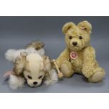 Two Steiff toys: Honey Bear (no pot) and Charley Purse, white tag and bag