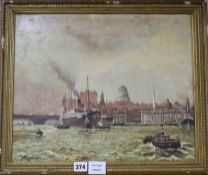 G H Rabson, oil on board, Greenwich, signed, 36 x 43cm.