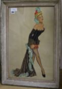 G. Strootman, watercolour and crayon, Showgirl, signed 56 x 36cm.