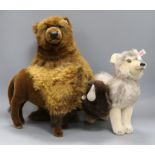 Three Steiff toys: Buffalo, Wolf and Kodiak Bear, Last Frontier, white tag, with bag