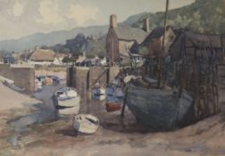 Gyrth Russell (1892-1970) watercolour, Porlock Weir, signed 37 x 53cm.