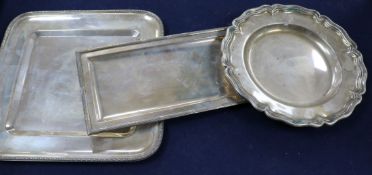 Three assorted Austro-Hungarian 800 standard white metal dishes/trays of varying sizes,