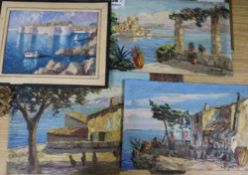 Louis-Jacques Vigon ( 1897-1985), 4 oils on board, Piana-Corse, Antibes, Cabanon & St Raphael,