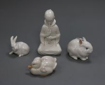 A Royal Copenhagen model of two ducklings and three other items Tallest 14cm