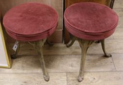 A pair of pub stools with gilt cast iron bases