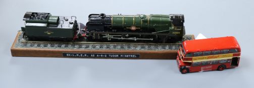 A kit built 00 gauge loco and tender and a similar double decker bus