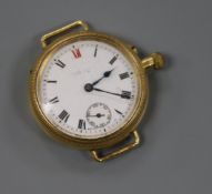 A gentleman's 1920's 18ct gold Borgel cased manual wind wrist watch.