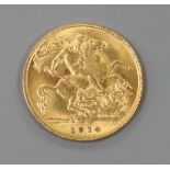 A George V half sovereign 1914, GVF or better