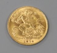 A George V half sovereign 1914, GVF or better