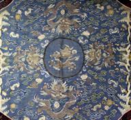 A Chinese kesi work 'dragon' panel, 18th/19th century, probably adapted from a table cover or a