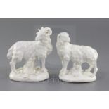 A rare pair of Derby 'dry-edge' figures of a ram and ewe, c.1752, Andrew Planché period, each
