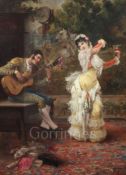 Jules James Rougeron (French, 1841-1880)oil on wooden panelSpanish dancer and guitaristsigned and